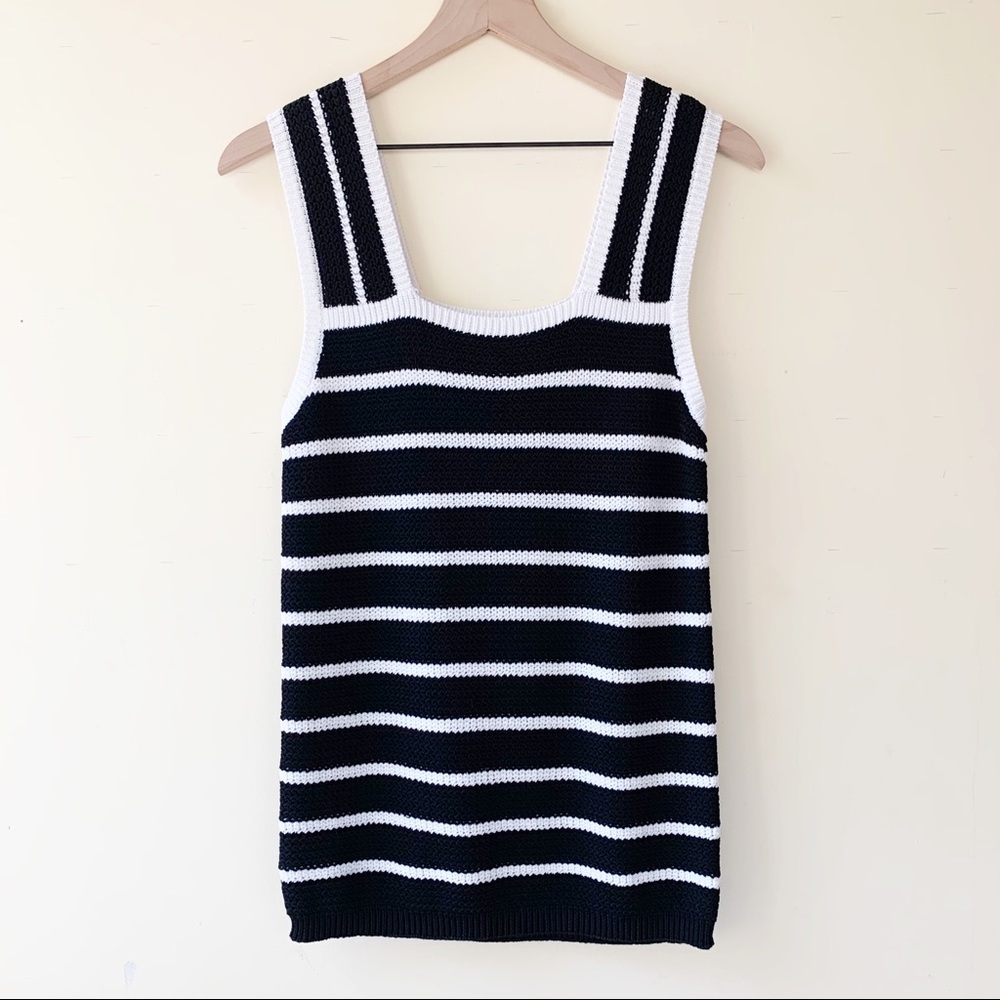 Loft  Knit Striped Black & White Tank Top Blouse - Picture 3 of 7